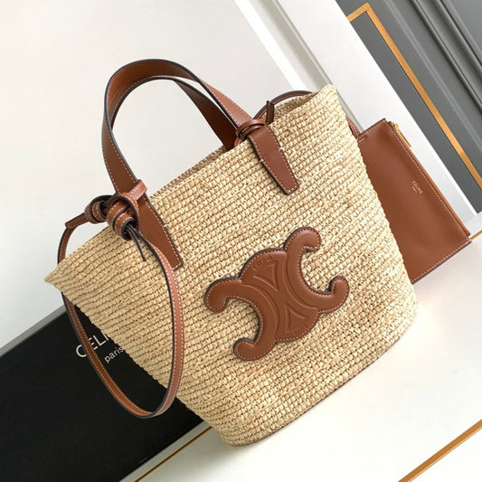 teen supple classic panier 21cm raffia brown calfskin