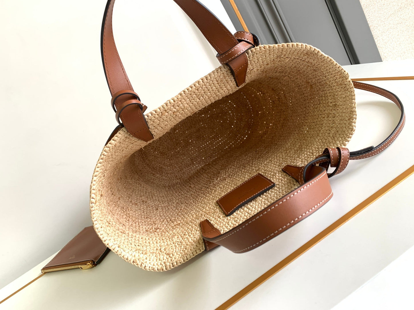 teen supple classic panier 21cm raffia brown calfskin