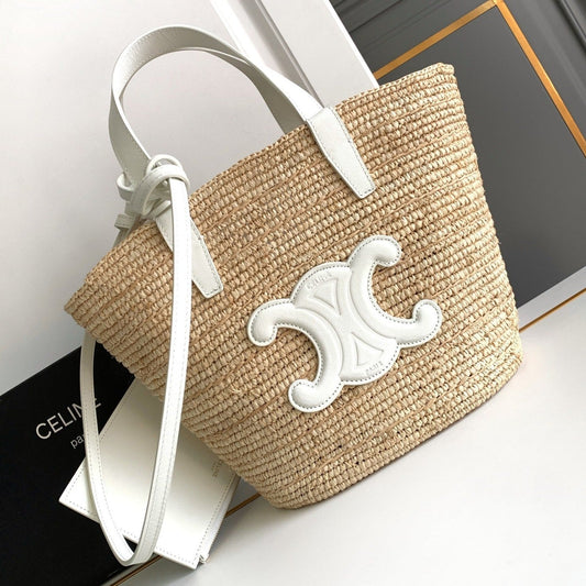 teen supple classic panier 21cm raffia white calfskin