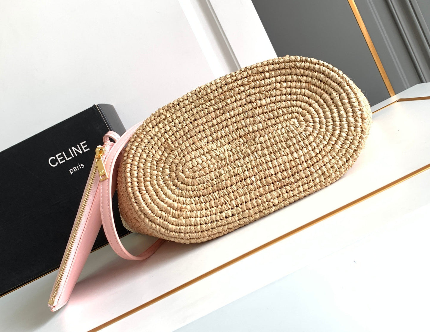 teen supple classic panier 21cm raffia pink calfskin