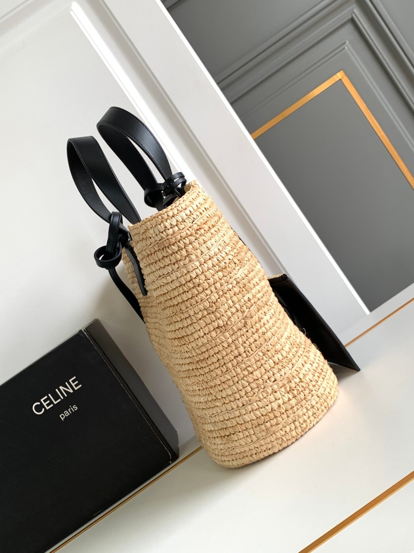 teen supple classic panier 21cm raffia black calfskin