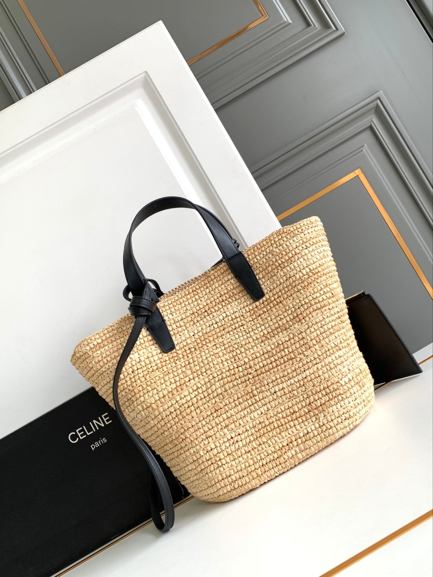 teen supple classic panier 21cm raffia black calfskin