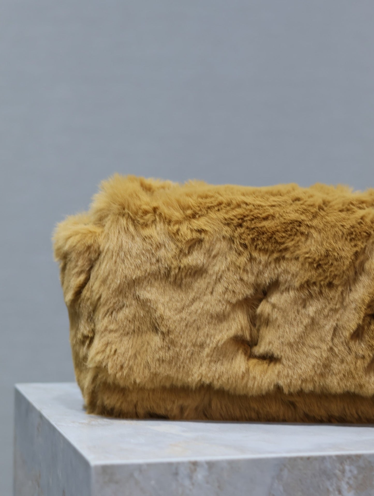 KATE SMALL BAG 22 IN PEANUT BROWN RABBIT FUR GOLD CHAIN