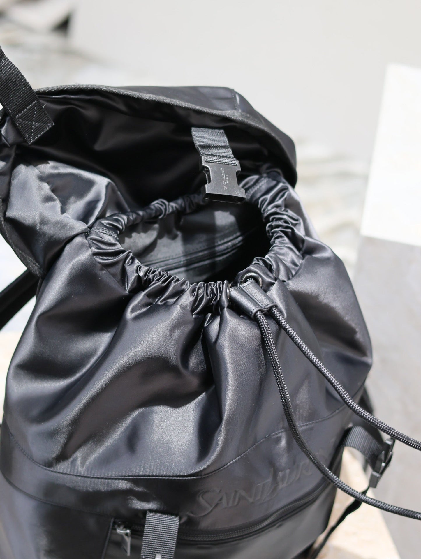 WATERPROOF BACKPACK 45 IN BLACK NYLON WITH EMBOSSED LOGO