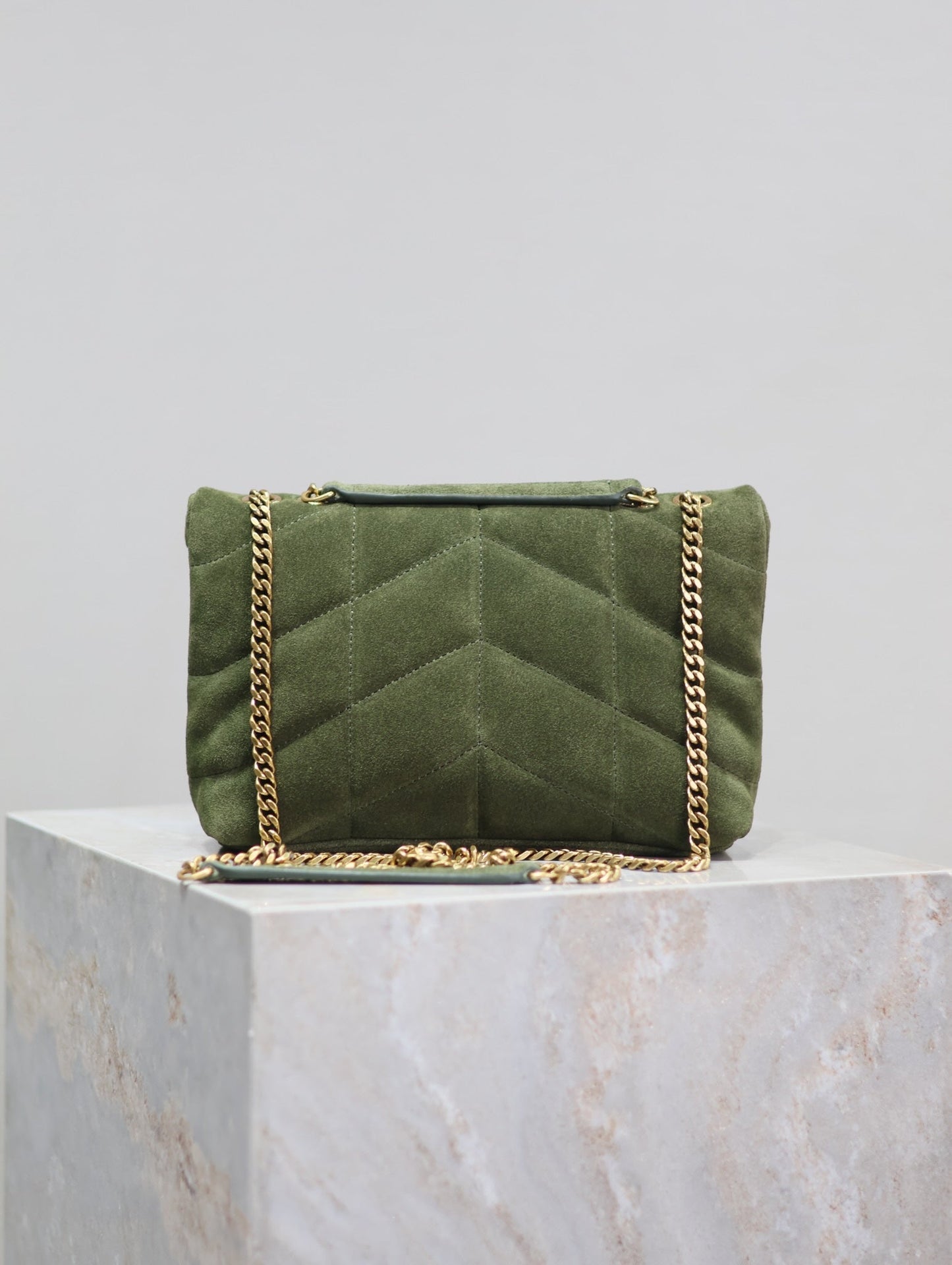 PUFFER TOY 23 IN PICKLE GREEN SUEDE GOLD HARDWARE