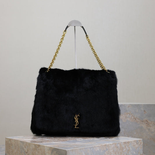 JAMIE 4.3 LARGE BAG 43 IN BLACK LAMB FUR GOLD HARDWARE