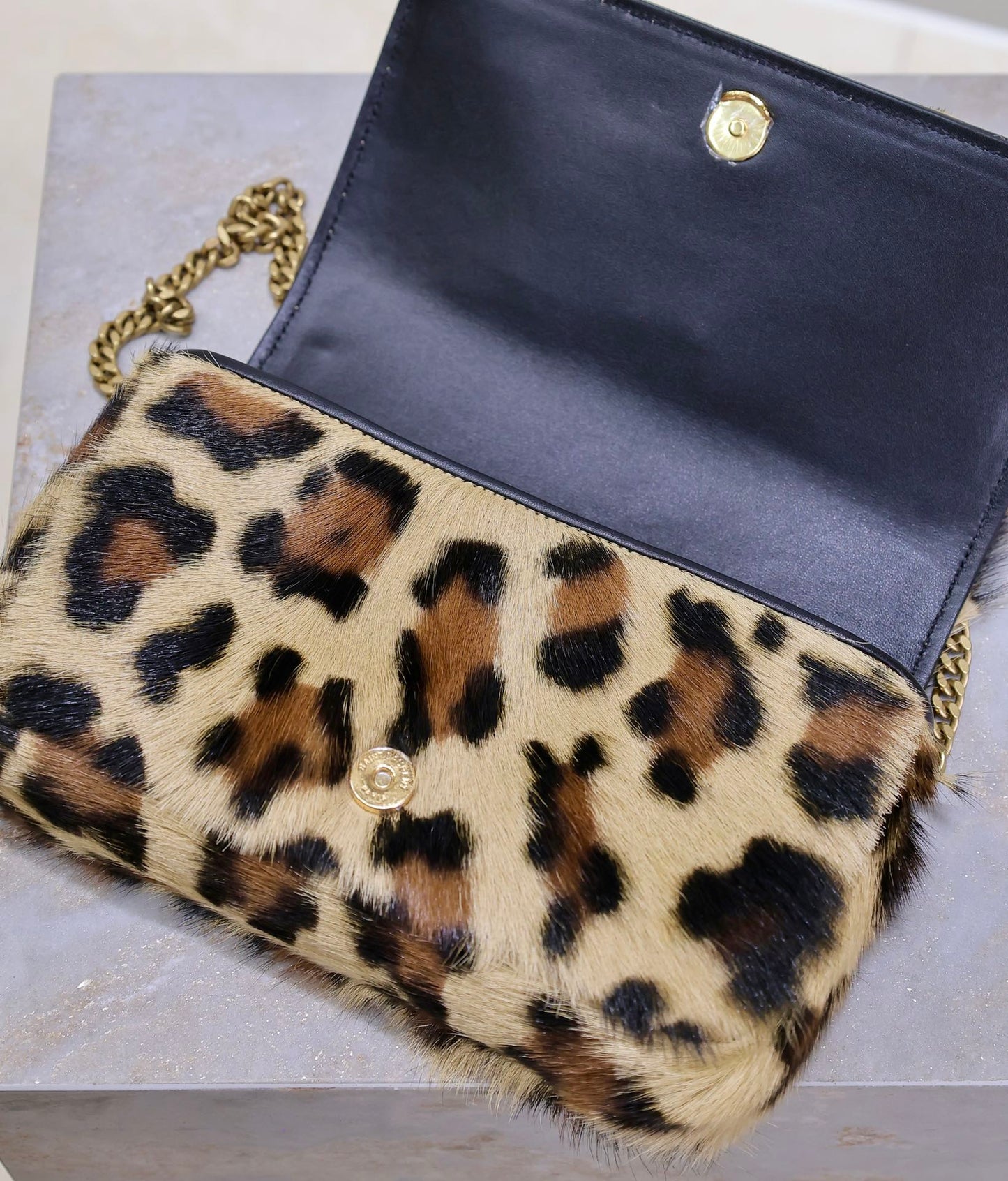 KATE SMALL BAG 20 IN LEOPARD PRINT FUR COPPER CHAIN