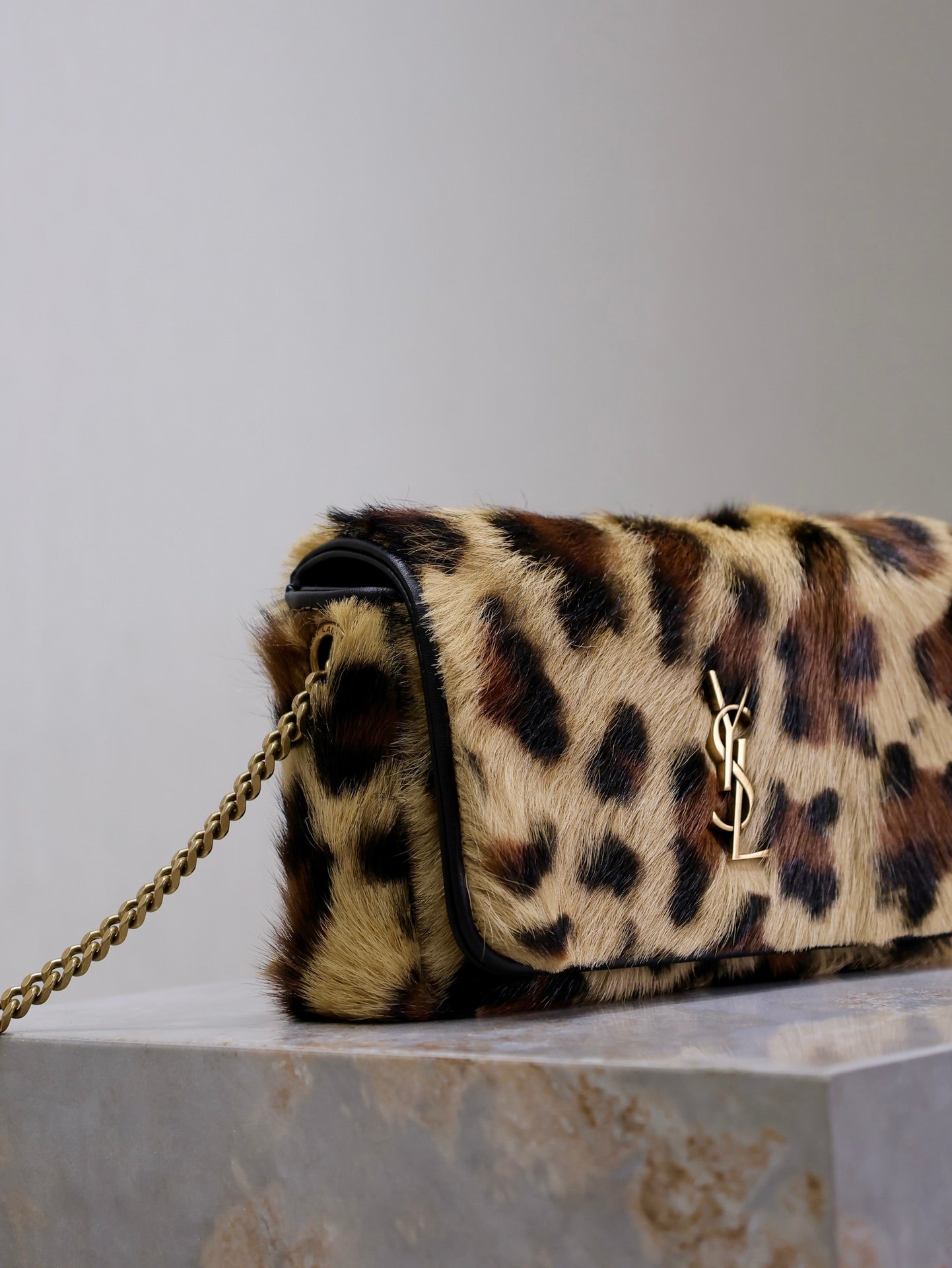 KATE SMALL BAG 20 IN LEOPARD PRINT FUR COPPER CHAIN