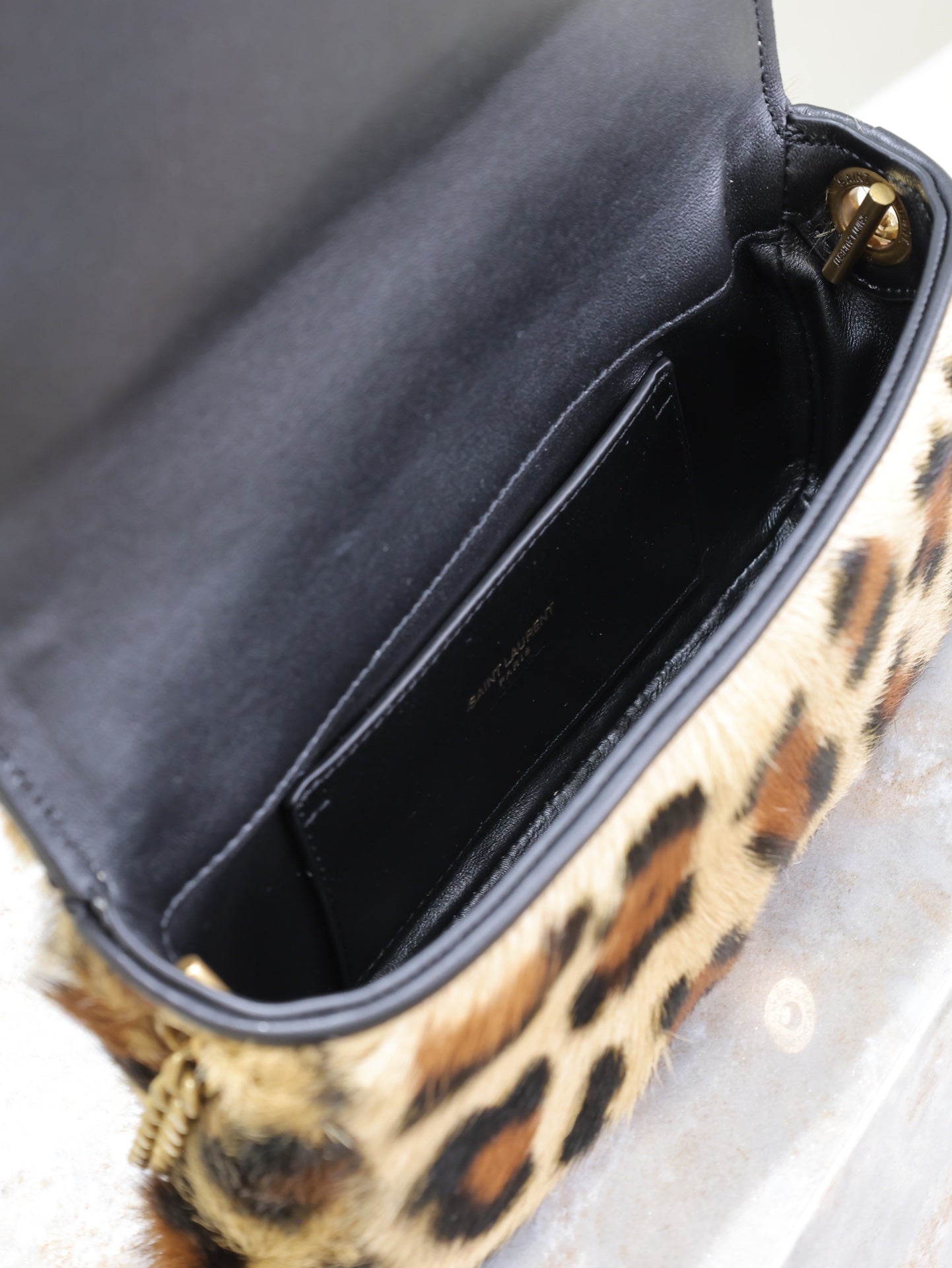 KATE SMALL BAG 20 IN LEOPARD PRINT FUR COPPER CHAIN