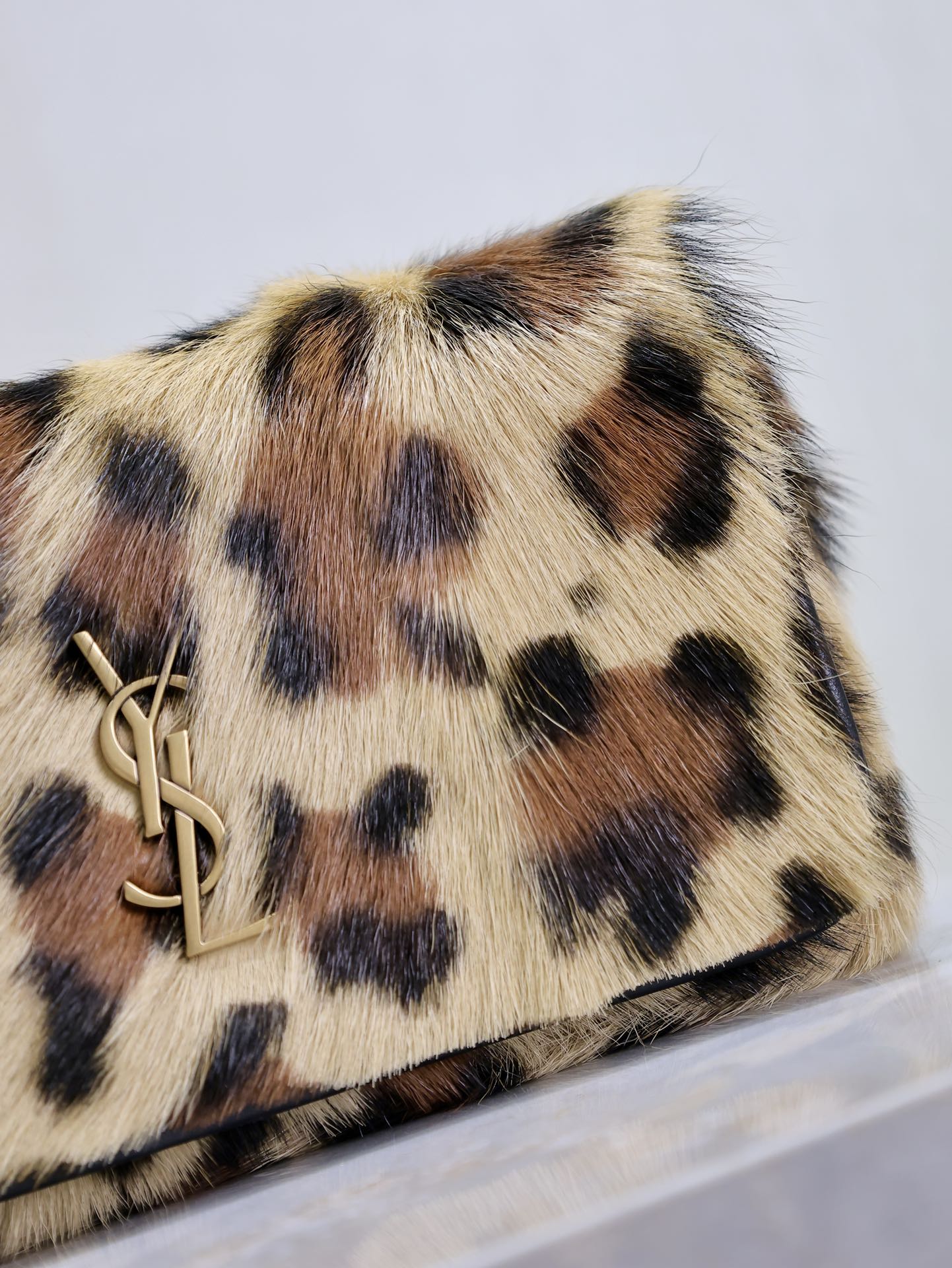 KATE SMALL BAG 20 IN LEOPARD PRINT FUR COPPER CHAIN