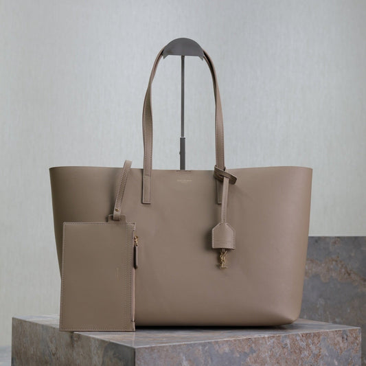 SHOPPING TOTE BAG 38 IN LIGHT BROWN CALFSKIN