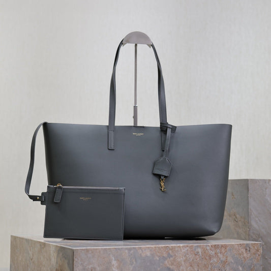 SHOPPING TOTE BAG 38 IN GRAY CALFSKIN