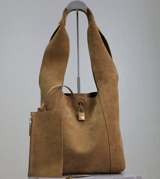 TANGER HOBO BAG 27 IN PEANUT BROWN SUEDE