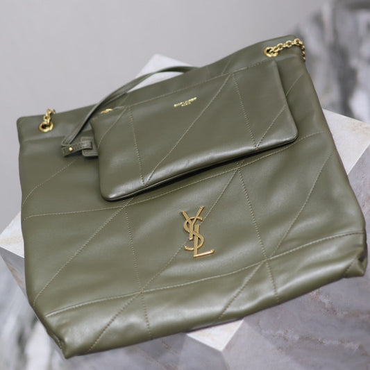 JAMIE POCHON 38 IN ARMY GREEN LAMBSKIN GOLD HARDWARE