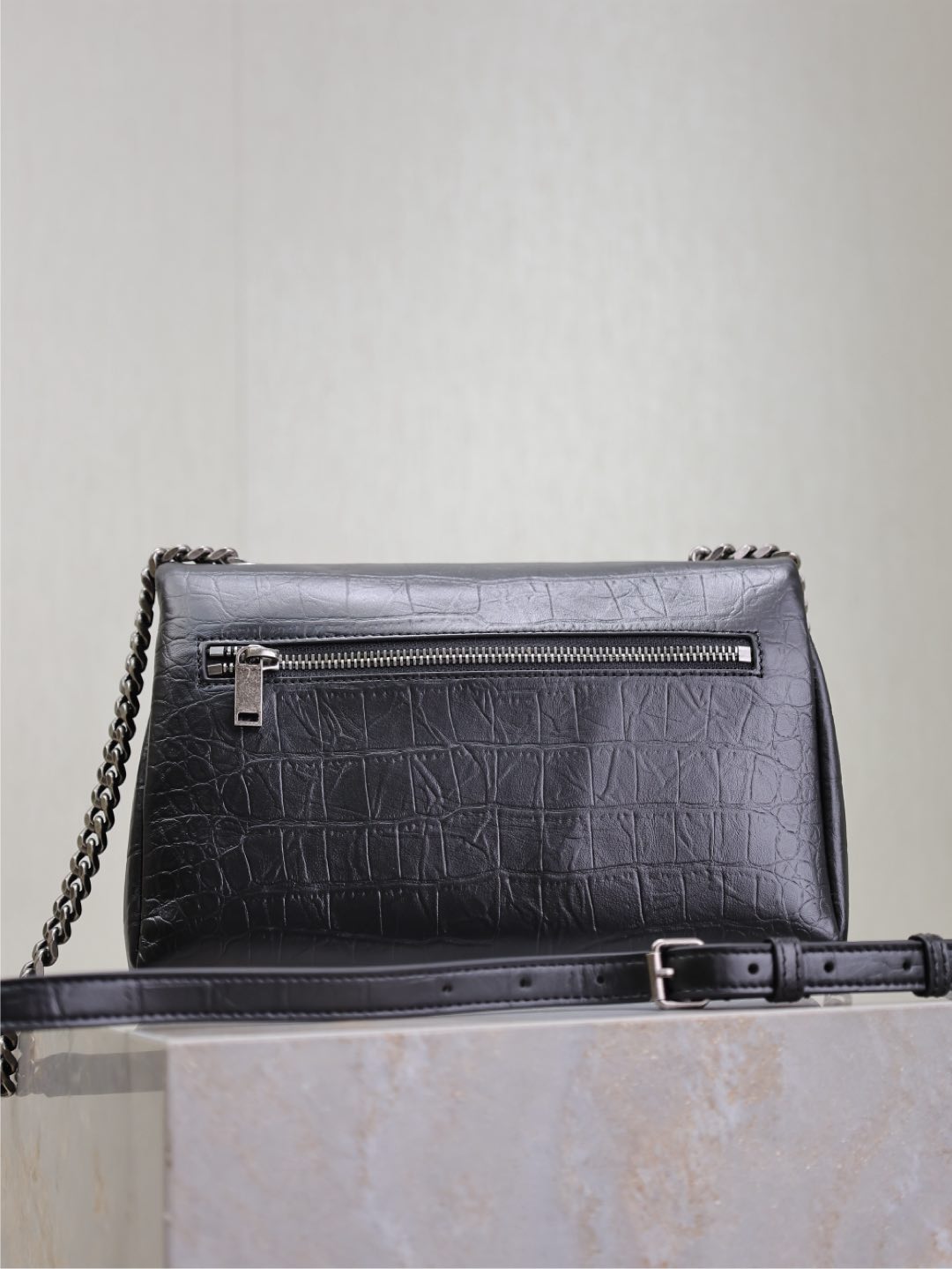 WEST HOLLYWOOD BAG 24 IN BLACK CROCODILE TEXTURED CALFSKIN SILVER HARDWARE