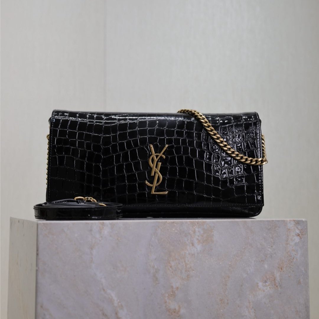 KATE 99 MEDIUM BAG 26 IN BLACK CROCODILE-EMBOSSED CALFSKIN COPPER HARDWARE