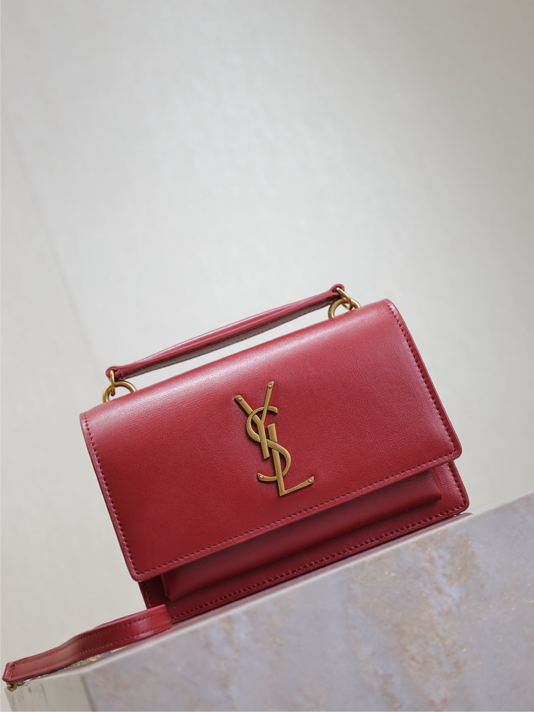 SUNSET SMALL BAG 19 IN RED CALFSKIN COPPER HARDWARE