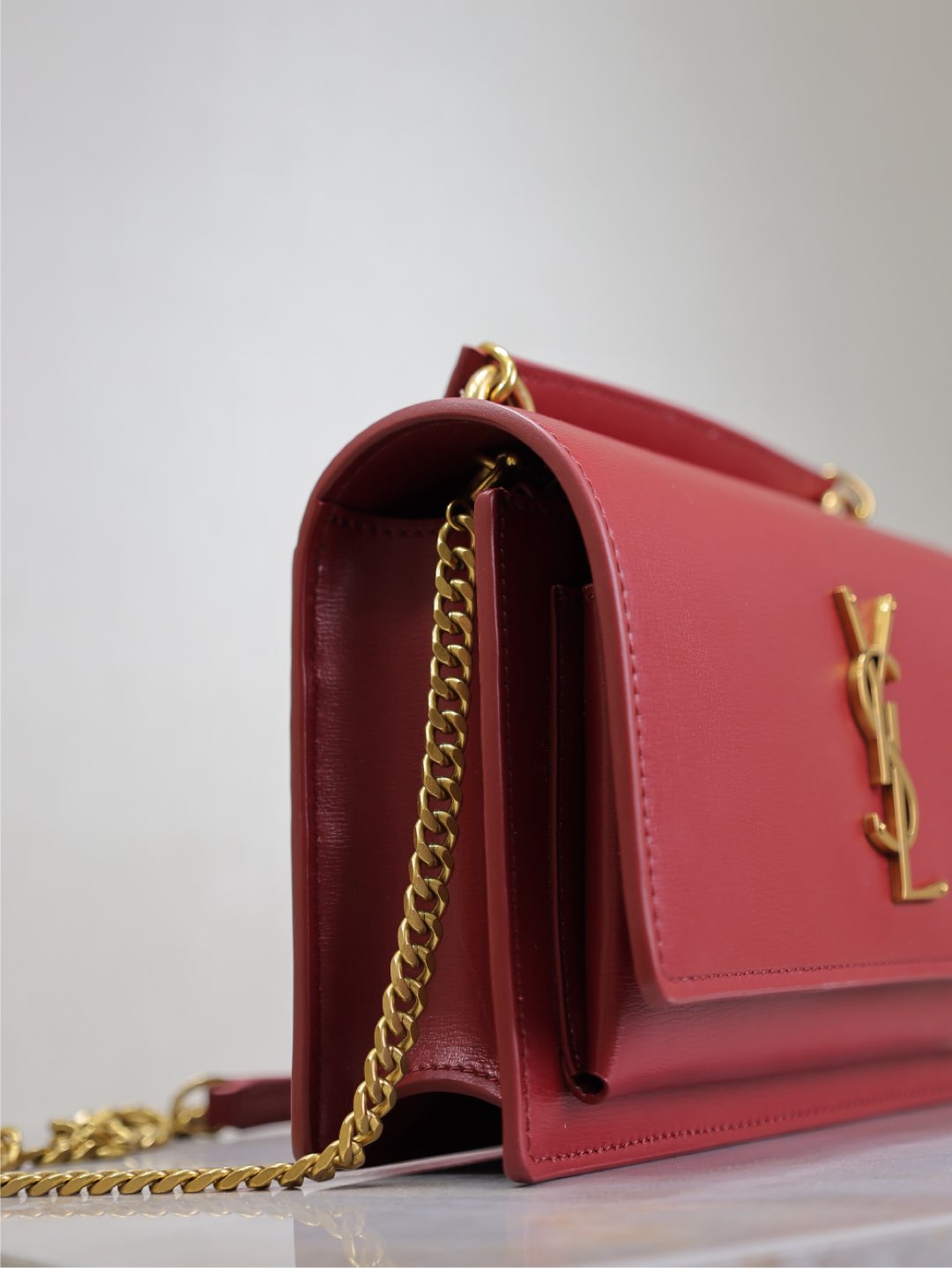 SUNSET SMALL BAG 19 IN RED CALFSKIN COPPER HARDWARE