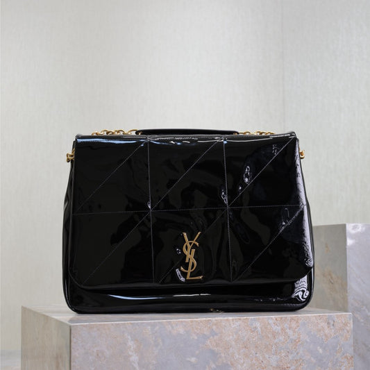 JAMIE 4.3 LARGE BAG 43 IN BLACK PATENT LAMBSKIN GOLD HARDWARE