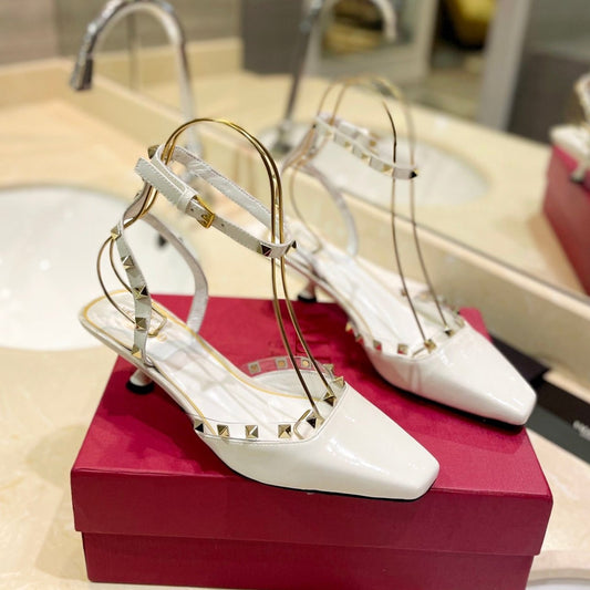 ROCKSTUD SLINGBACK IN WHITE CALFSKIN 50MM