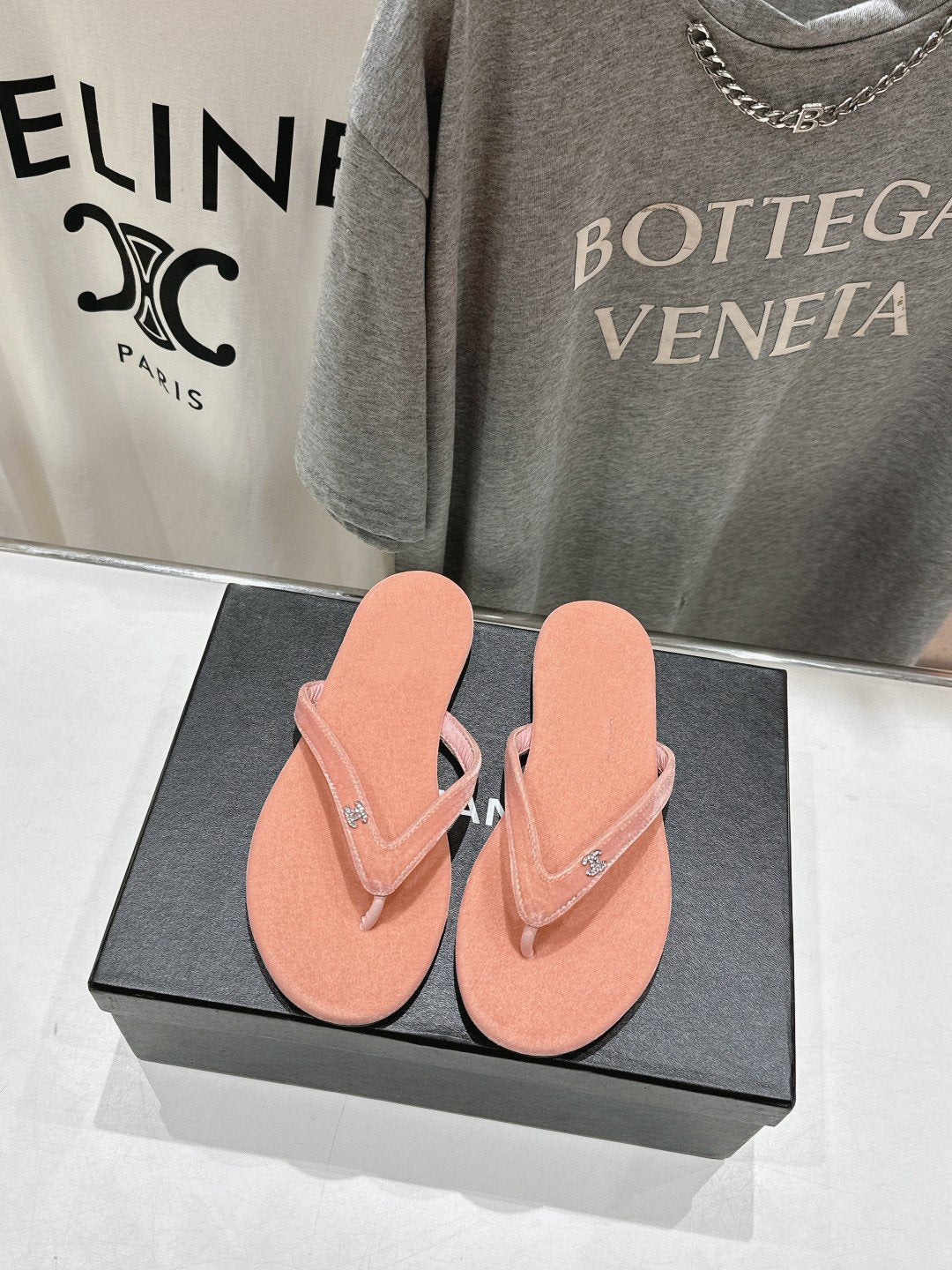 cc thong sandal peachy pink velvet