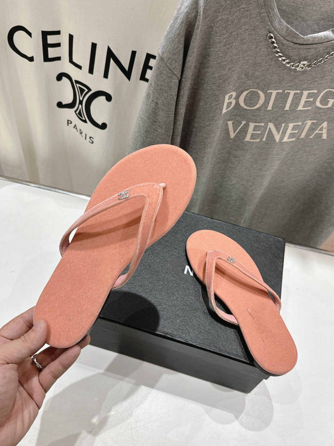 cc thong sandal peachy pink velvet