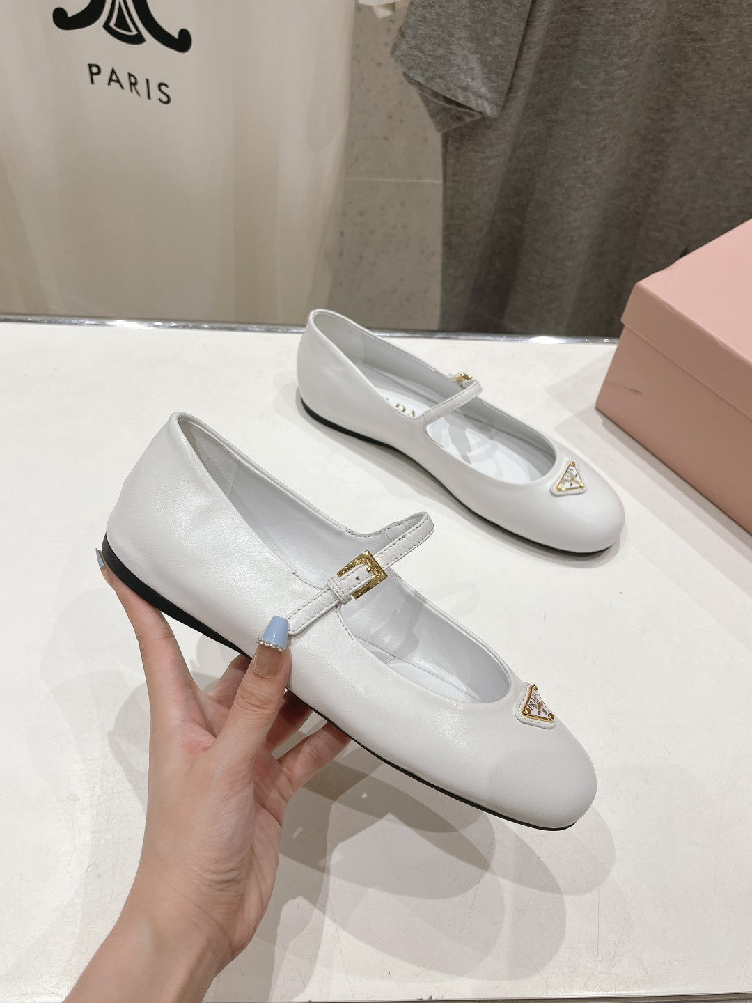 PRA NAPPA LEATHER BALLERINAS WHITE