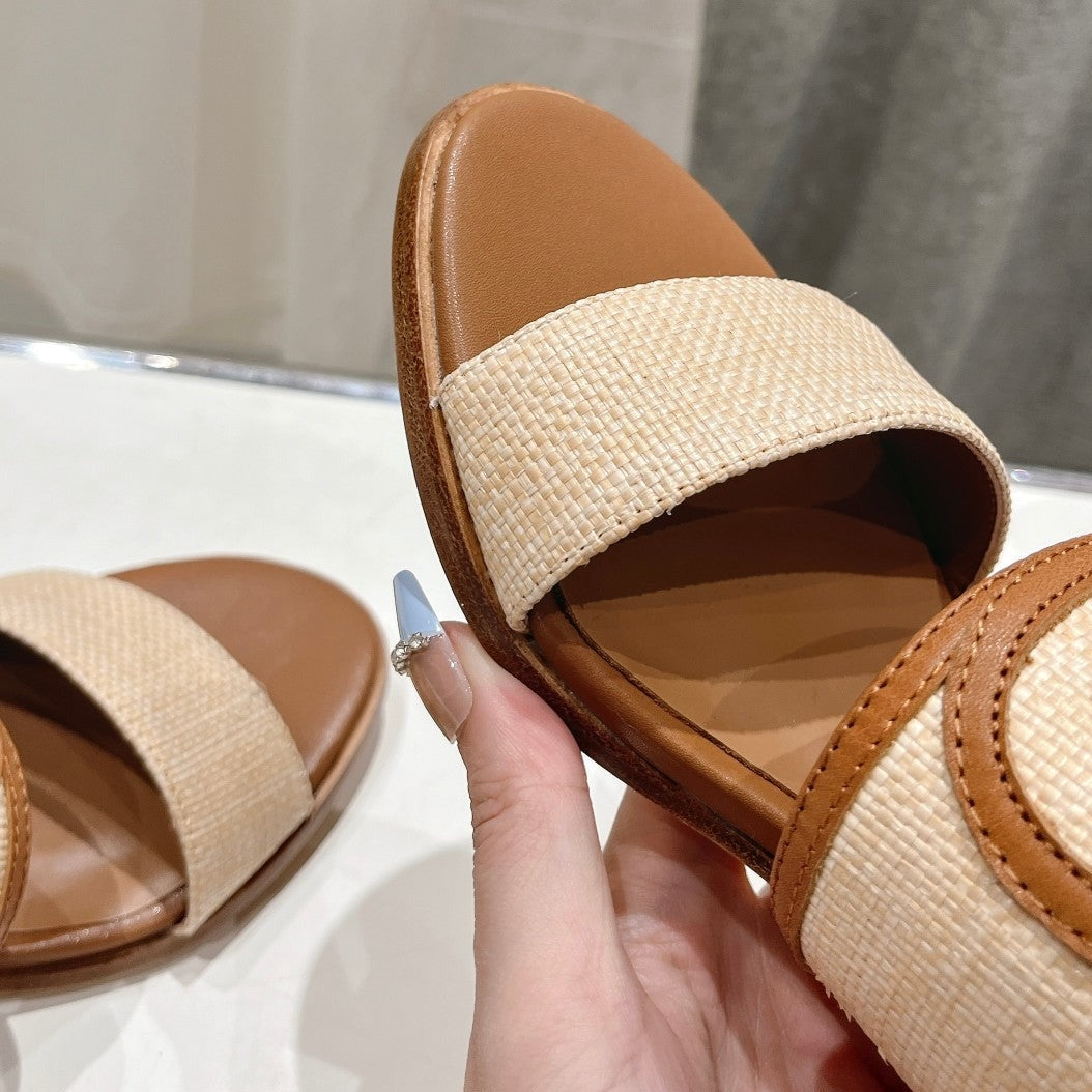 APPOLINE MULE IN RAFFIA & CALFSKIN BEIGE / TAN