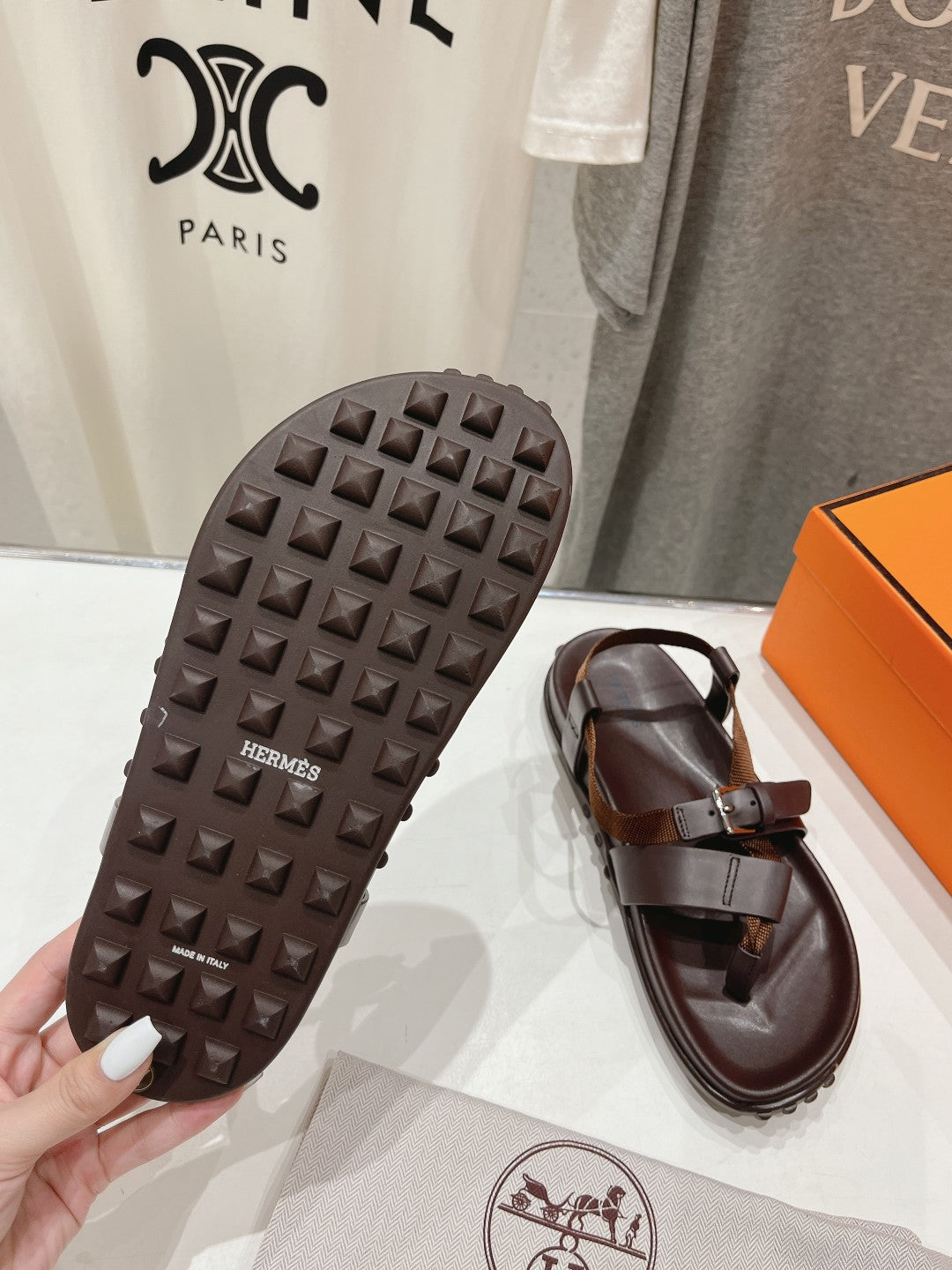 SANDAL BRAIDED 30 CHOCOLATE CALFSKIN