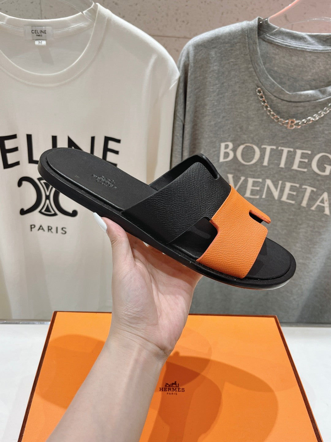 IZMIR SANDAL BLACK MIX ORANGE LAMBSKIN