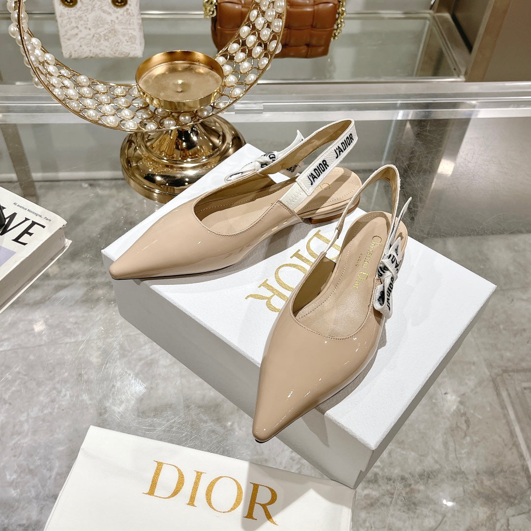 JAdior Slingback Flat Beige Patent Calfskin