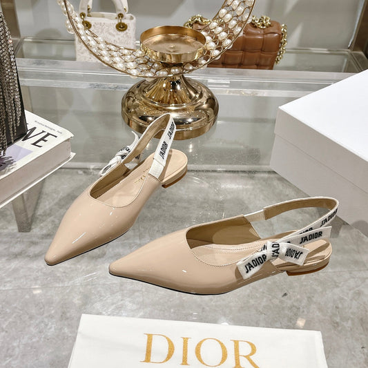 JAdior Slingback Flat Beige Patent Calfskin