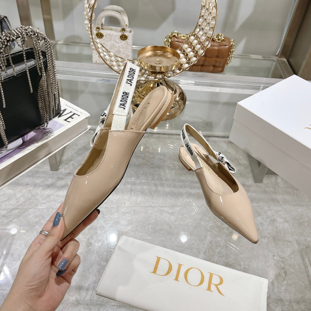 JAdior Slingback Flat Beige Patent Calfskin