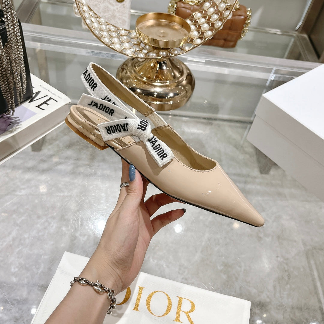 JAdior Slingback Flat Beige Patent Calfskin