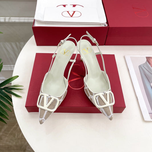 Vlogo Signature Slingback Pump White Toile Iconographe Raffia