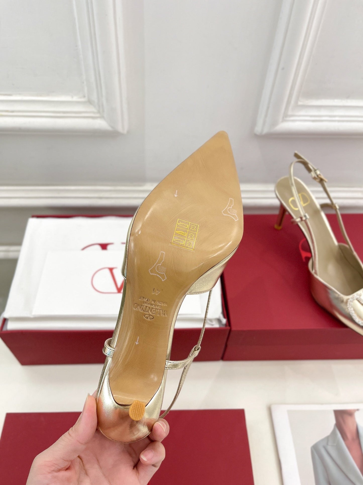 Vlogo Signature Diamond Slingback Pump Gold Calfskin