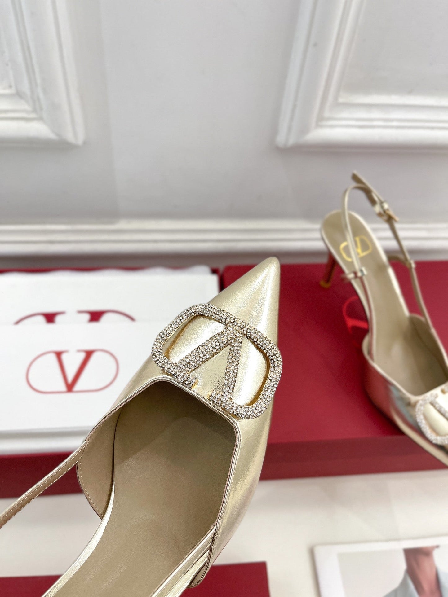 Vlogo Signature Diamond Slingback Pump Gold Calfskin