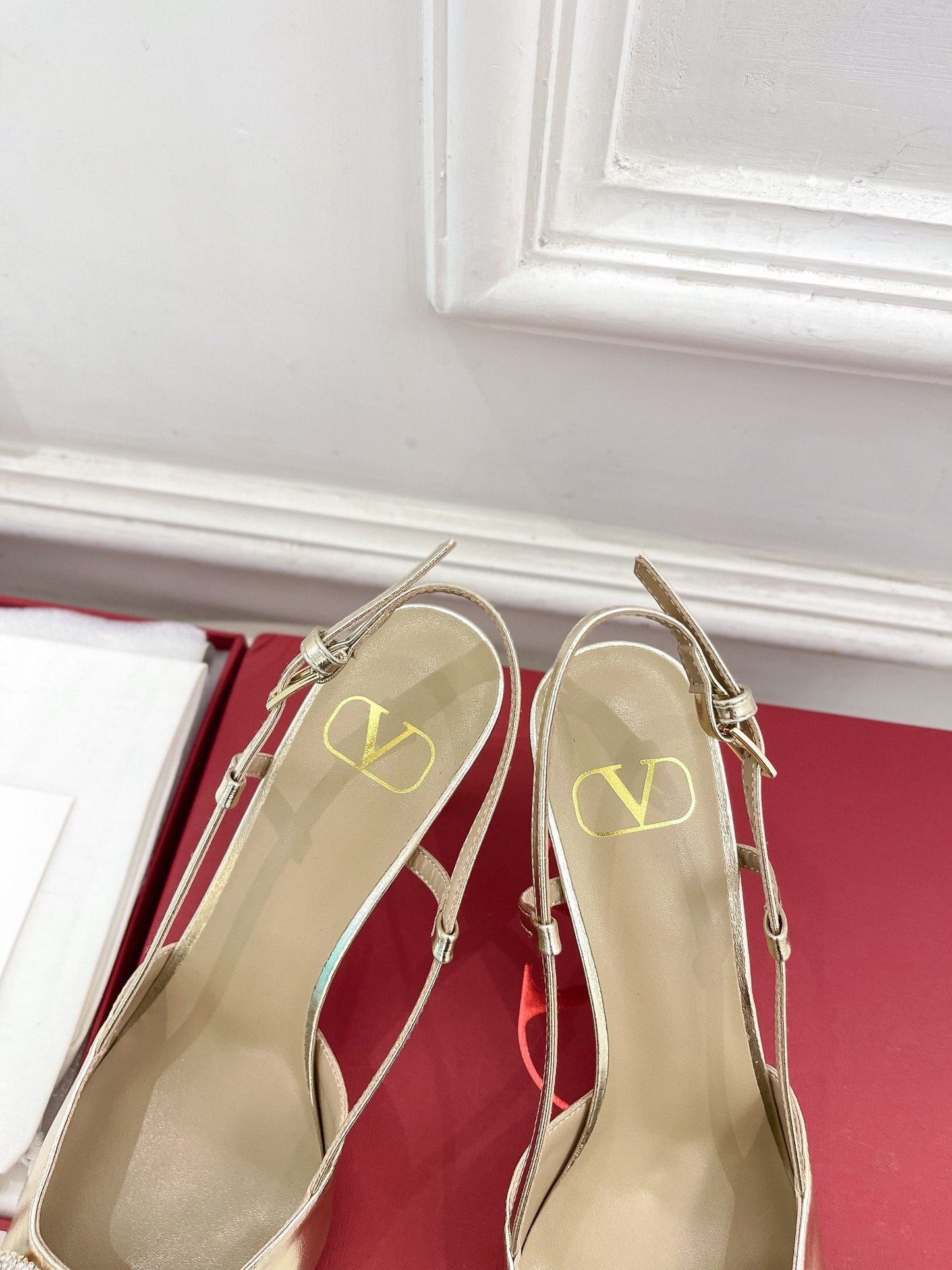 Vlogo Signature Diamond Slingback Pump Gold Calfskin