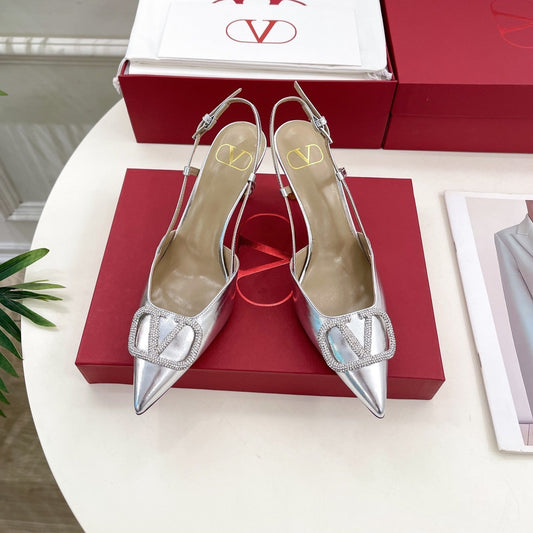 Vlogo Signature Diamond Slingback Pump Silver Calfskin