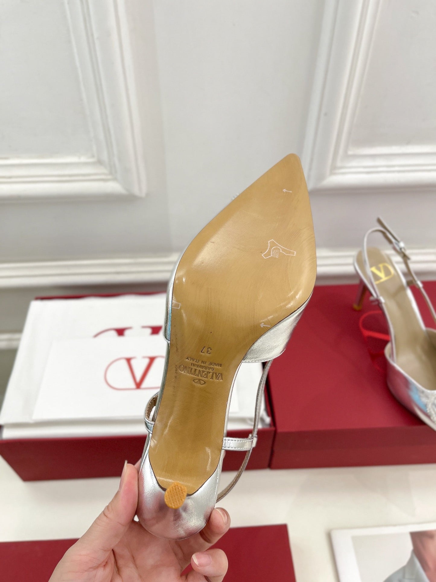 Vlogo Signature Diamond Slingback Pump Silver Calfskin