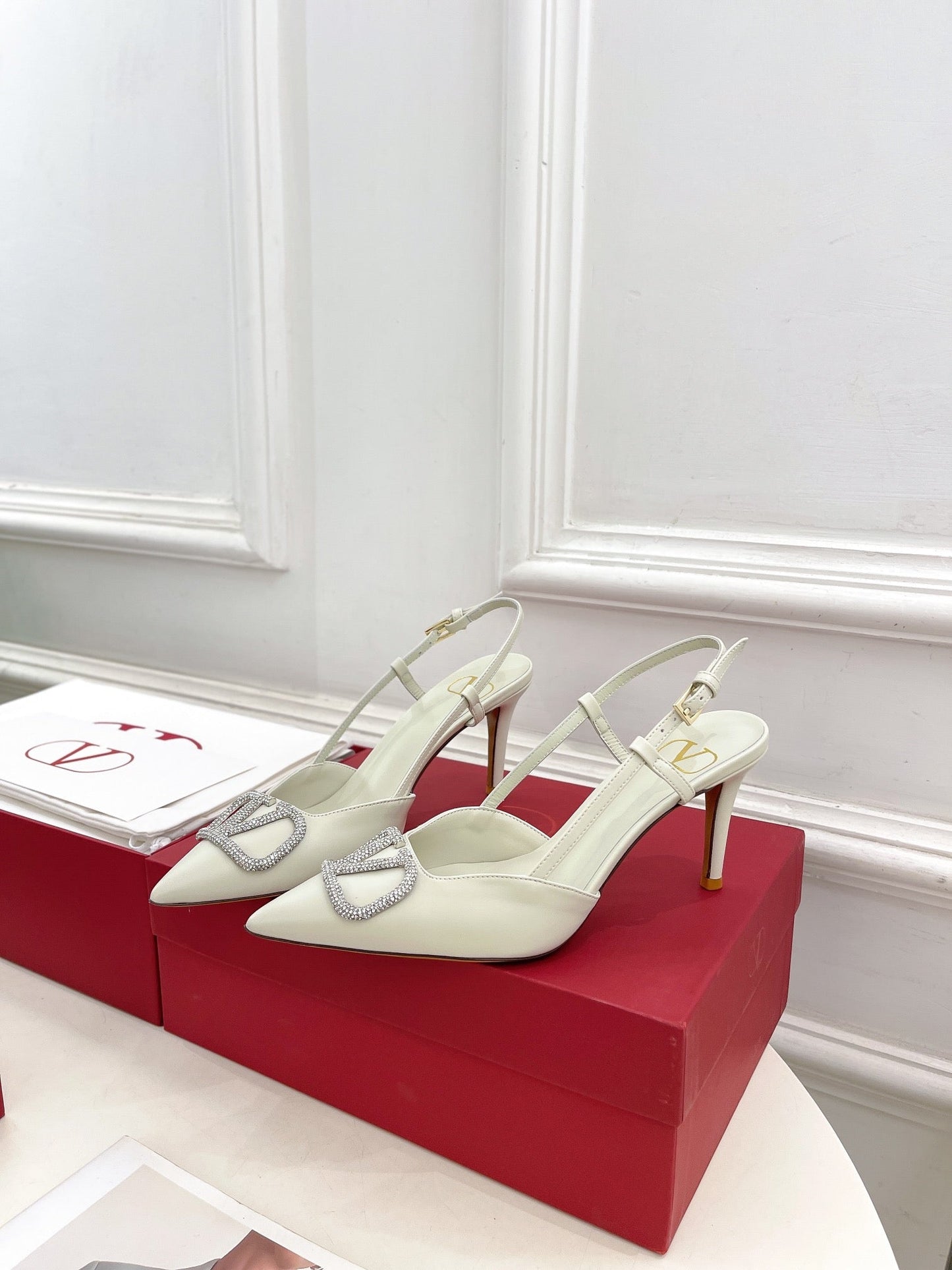 Vlogo Signature Diamond Slingback Pump White Calfskin