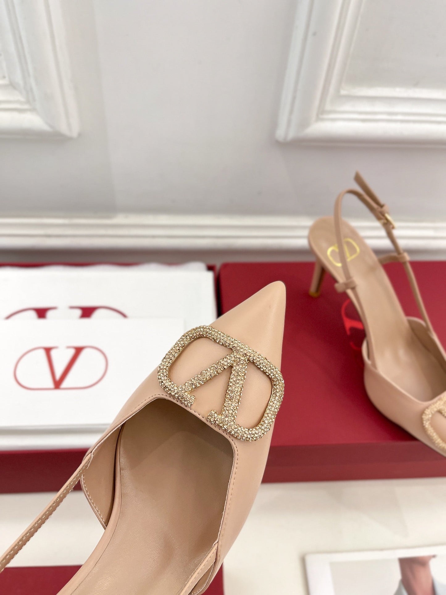 Vlogo Signature Diamond Slingback Pump Beige Calfskin