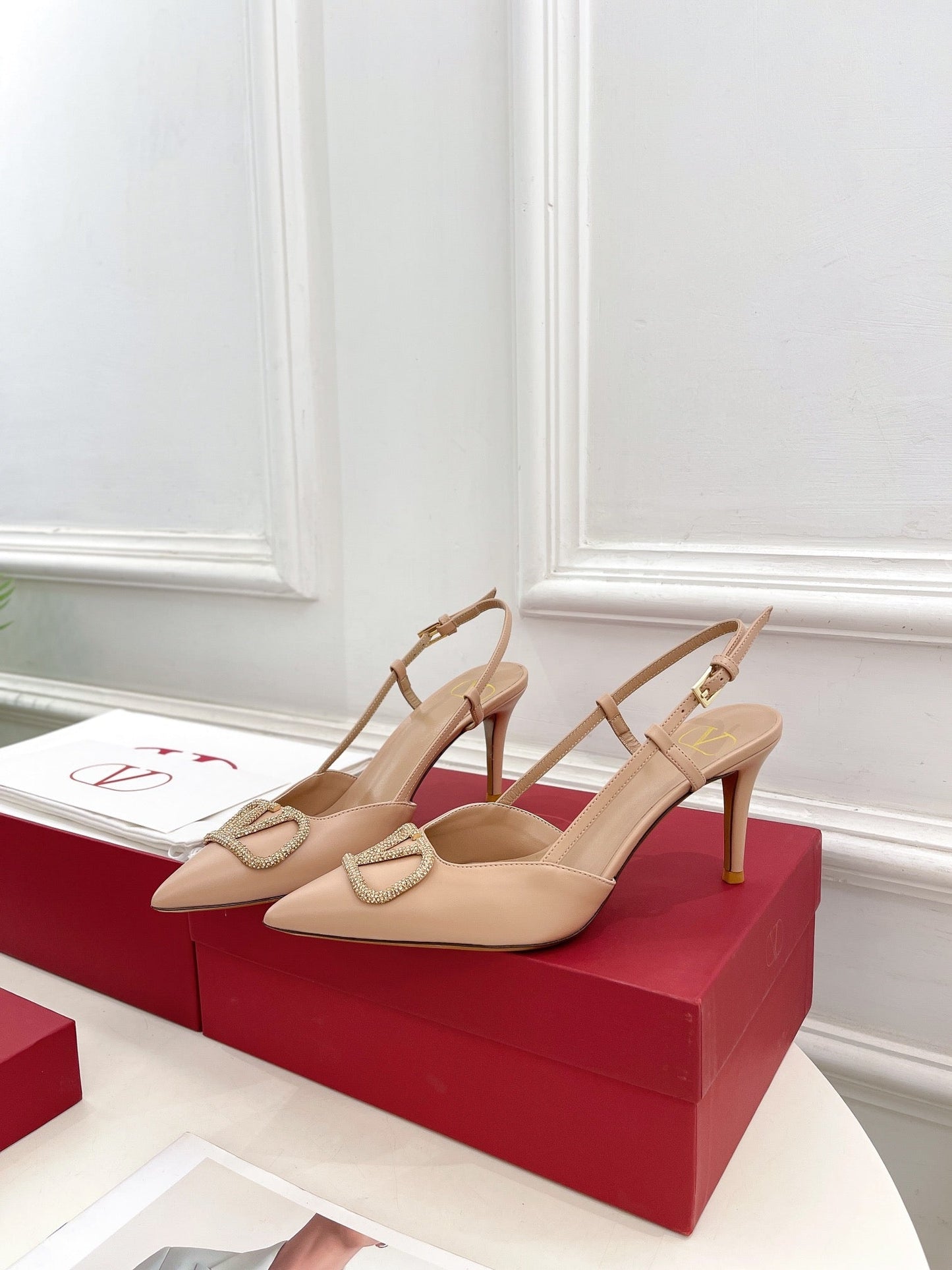 Vlogo Signature Diamond Slingback Pump Beige Calfskin