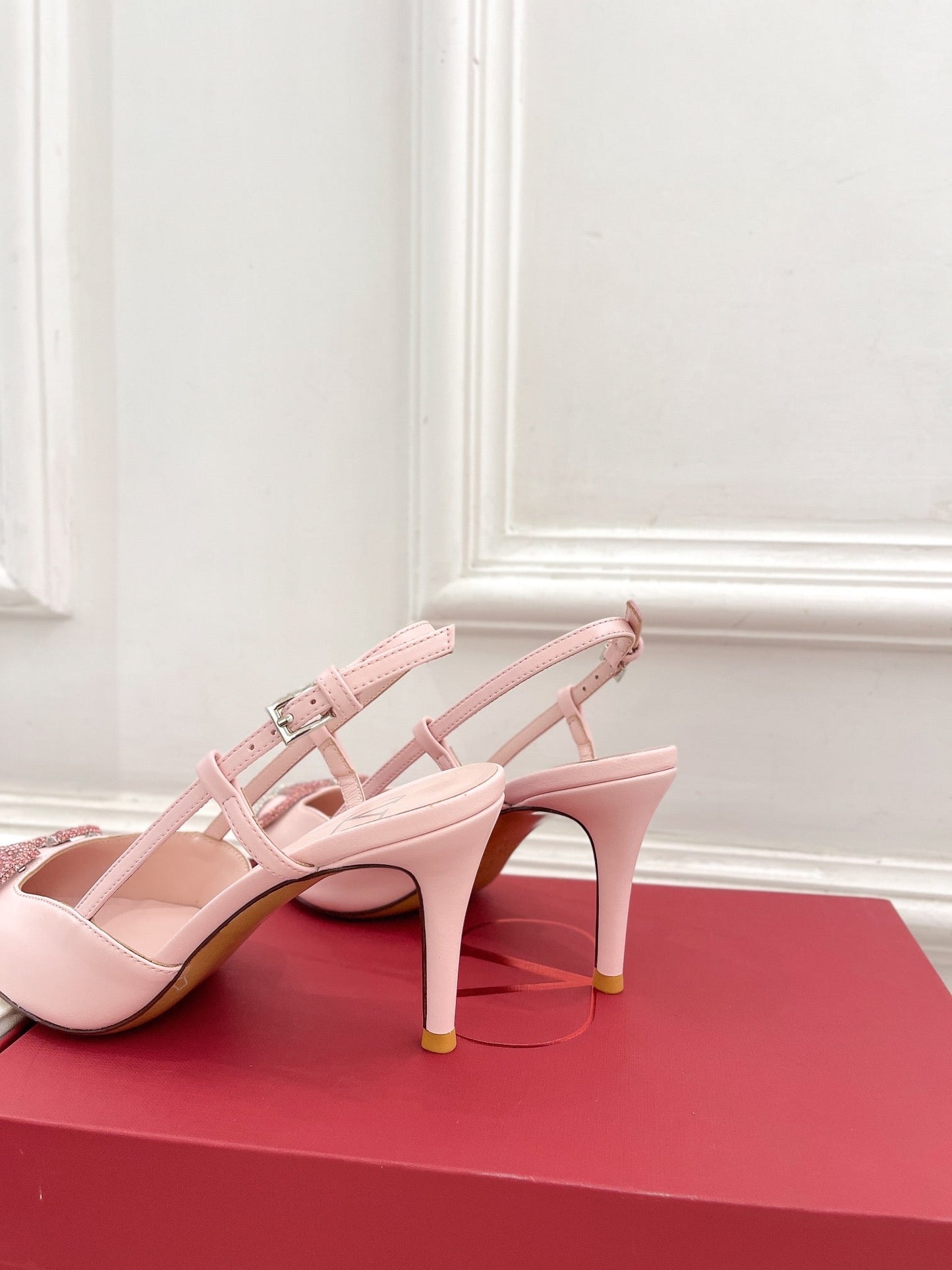 Vlogo Signature Decollete Slingback Pink Calfskin with Degrade Crystals