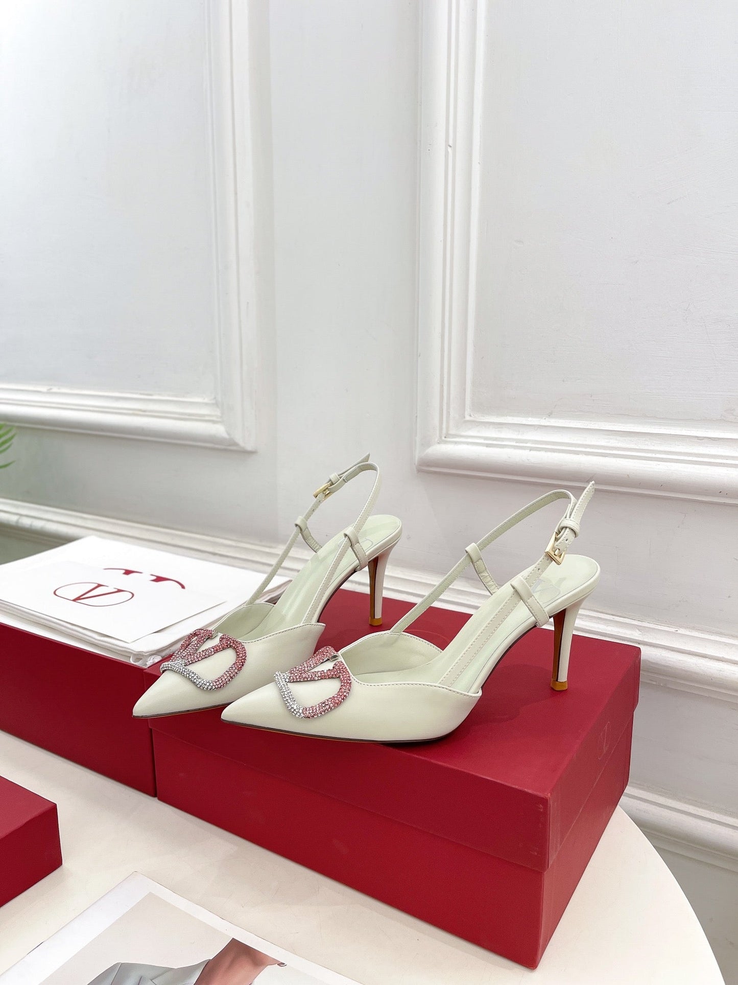 Vlogo Signature Decollete Slingback White Calfskin with Degrade Crystals