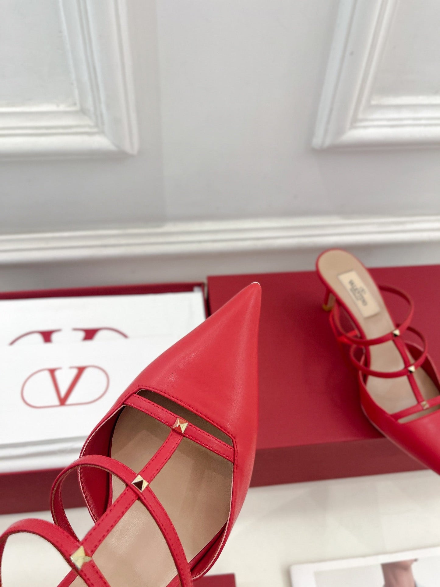 Rockstud Wispy Red Calfskin Mule 60mm