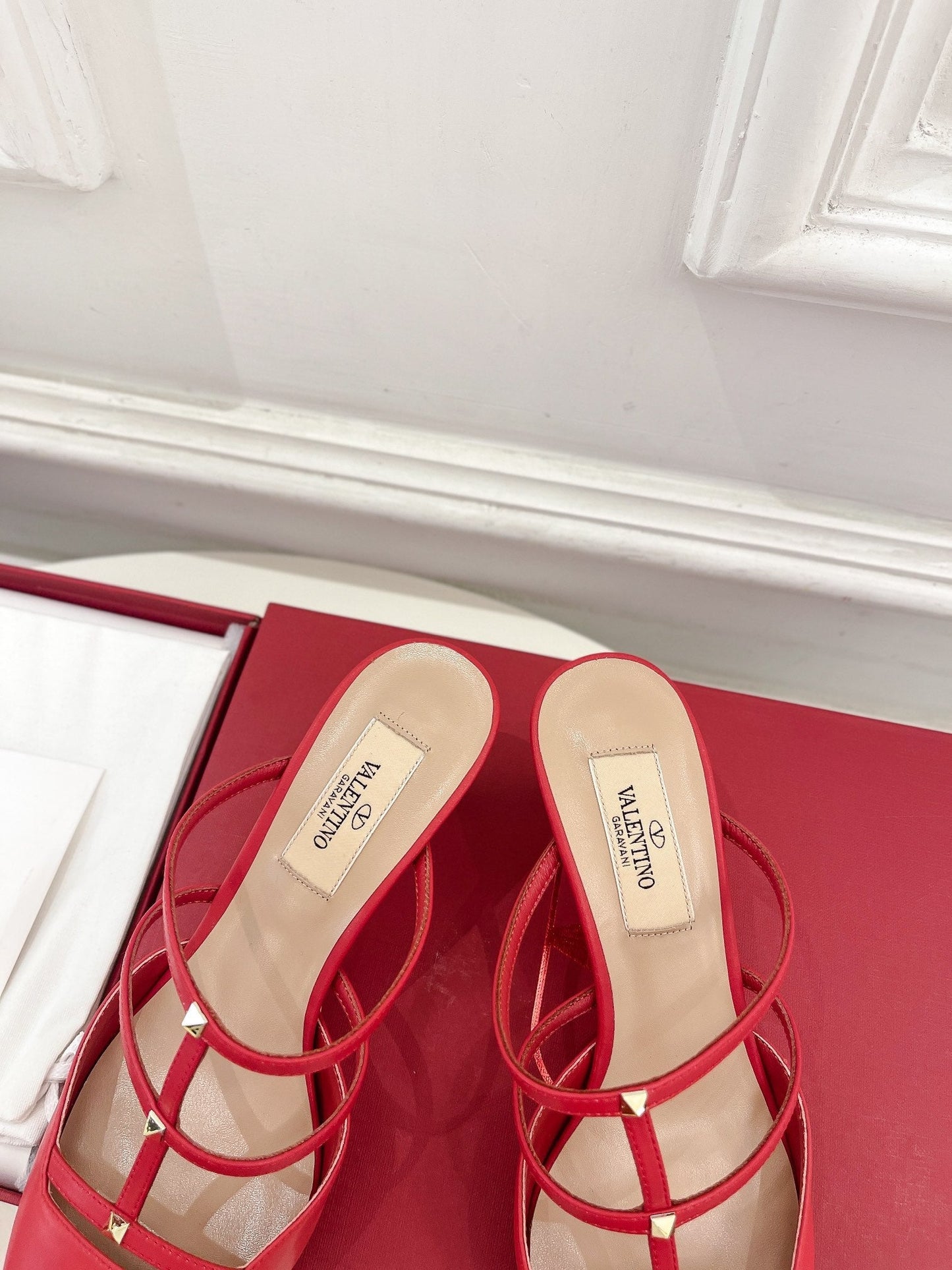 Rockstud Wispy Red Calfskin Mule 60mm