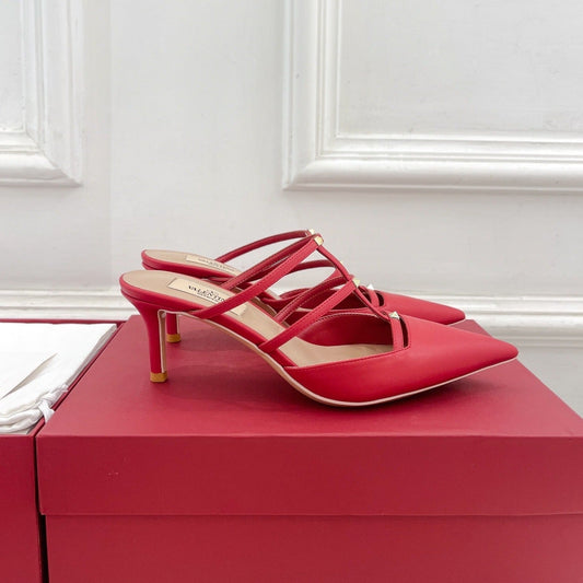 Rockstud Wispy Red Calfskin Mule 60mm