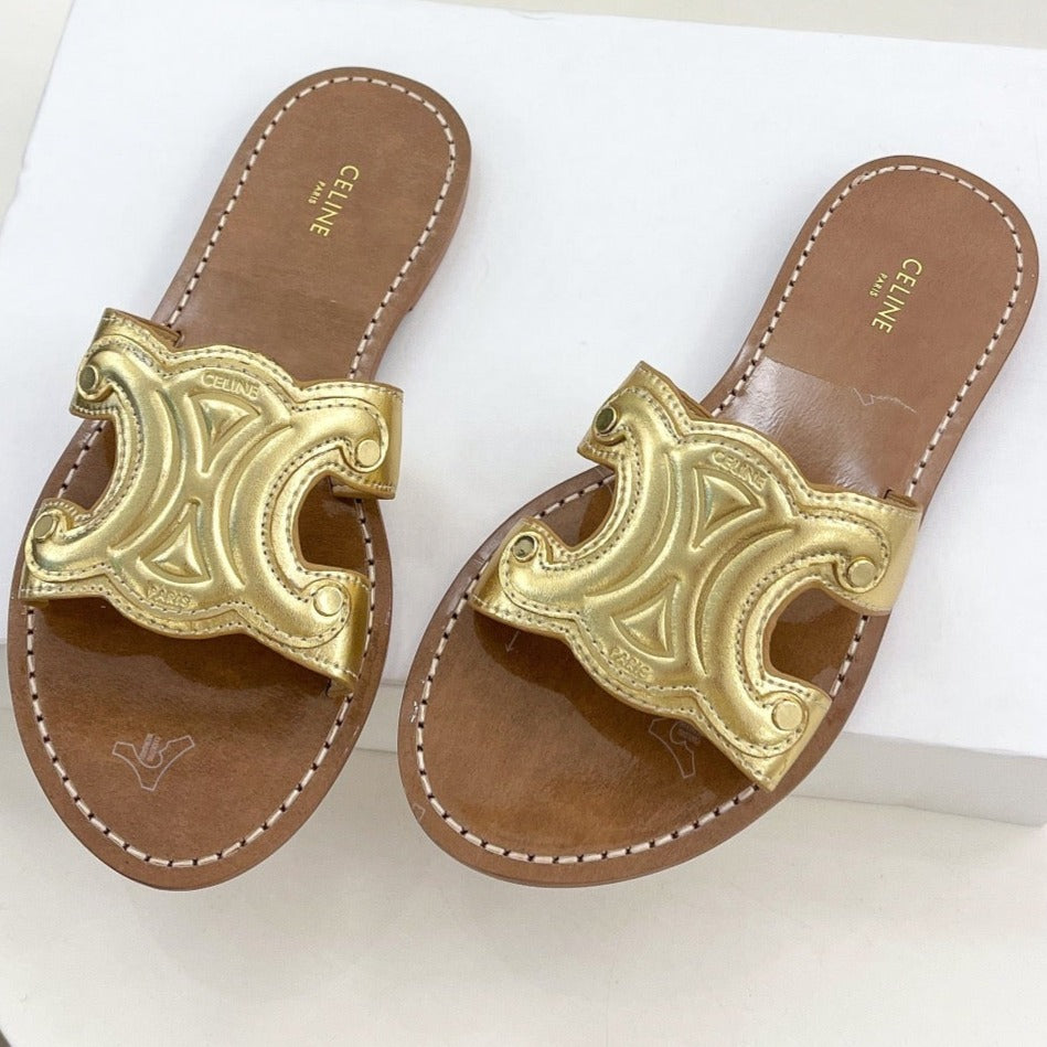 TRIOMPHE MULE IN CALFSKIN GOLD