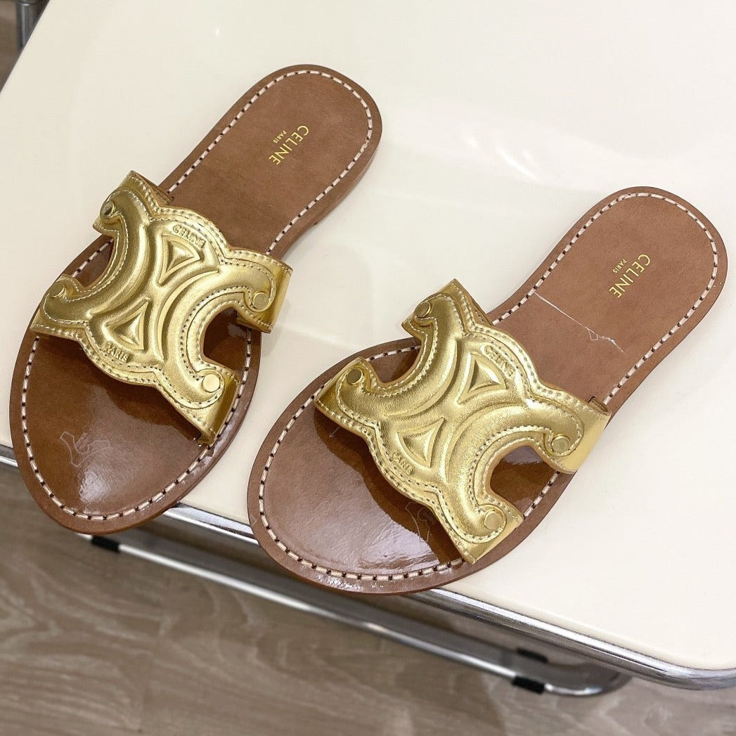 TRIOMPHE MULE IN CALFSKIN GOLD